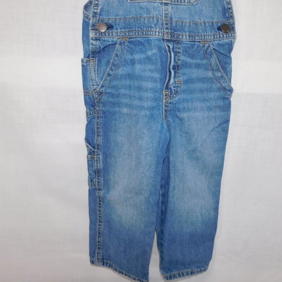 Oshkosh B'gosh Boys 2T Blue Denim Carpenter Overall Blue Red Straps - Picture 4 of 7